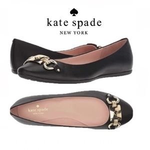 Kate Spade NY Phoebe Ballet Flats Shoes Silver Buckle Logo Slip Ons Low Heel